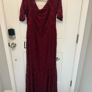 Torrid Deep Burgundy Lace Off-the/Shoulder 3/4 Sleeve Dress